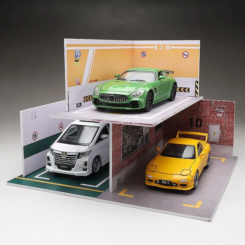 Diorama 1 32 Model Parking Space Diecast Car Miniature Cars Alloy  Model PVC Board Scene Garage Background Wall DIY Ornament aurora garage diorama set 1 series scene model blue 1 43 scale model new in box