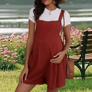 Pregnant Women Overalls Maternity Solid Adjustable Shoulder Strap Loose Shortalls Rompers Summer Casual Pregnancy Clothing
