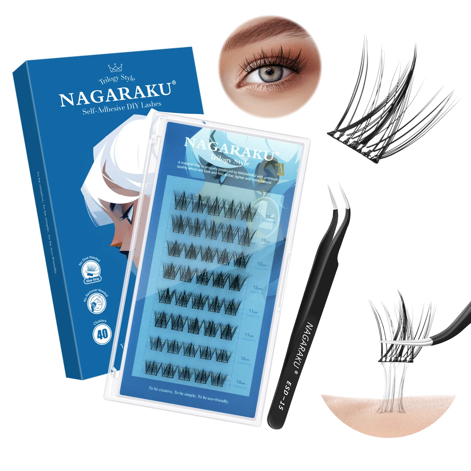 NAGARAKU Individual Lashes 8-16mm Cluster Lashes Natural Look Mixed Tray DIY Eyelash Extension Volume Lash Clusters Eyelas