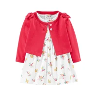 Infant Baby Girls Clothing 2024 Spring Baby Girl Dress Long sleeves Coat+Short SLeeve Bodysuit Dress 2PCS Baby Girl Clothes sets 5
