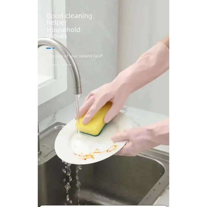 Colorful Rubber Gloves Velvet Material Washing Women Latex Household Dishwashing Gloves Durable Wear Cleaning Solid Color
