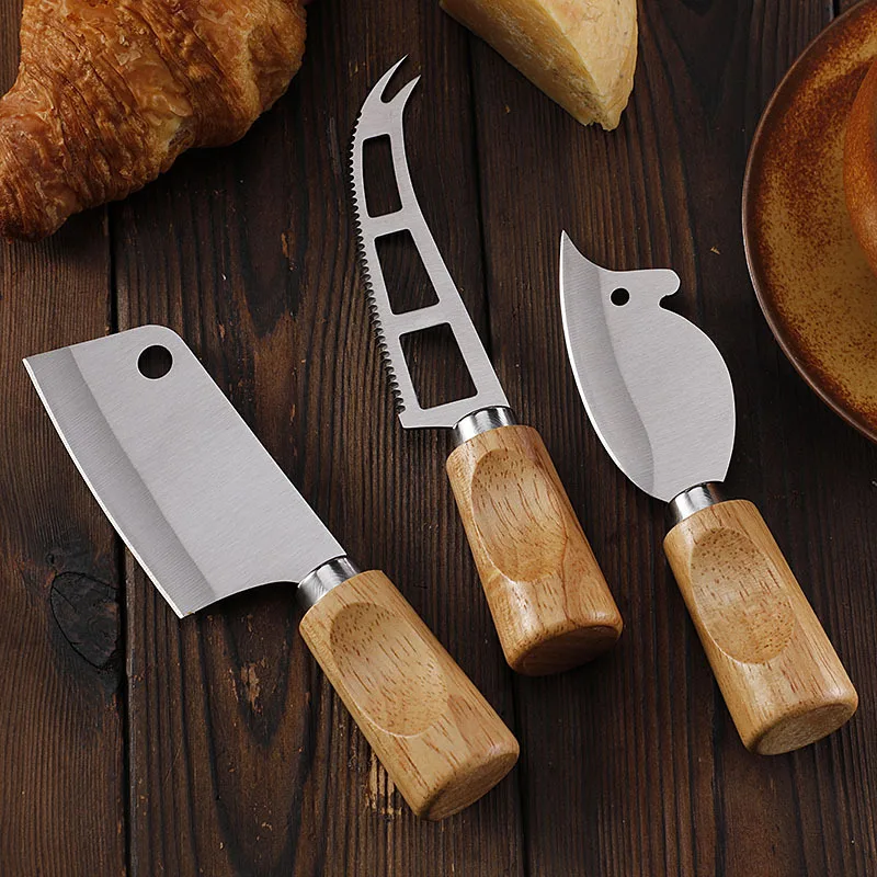 Rubber Wooden Handle Cheese Knife Butter Cutter Fruit Knife Mini Cheese Cutter for Cool Meat Charcuterie Board Tools