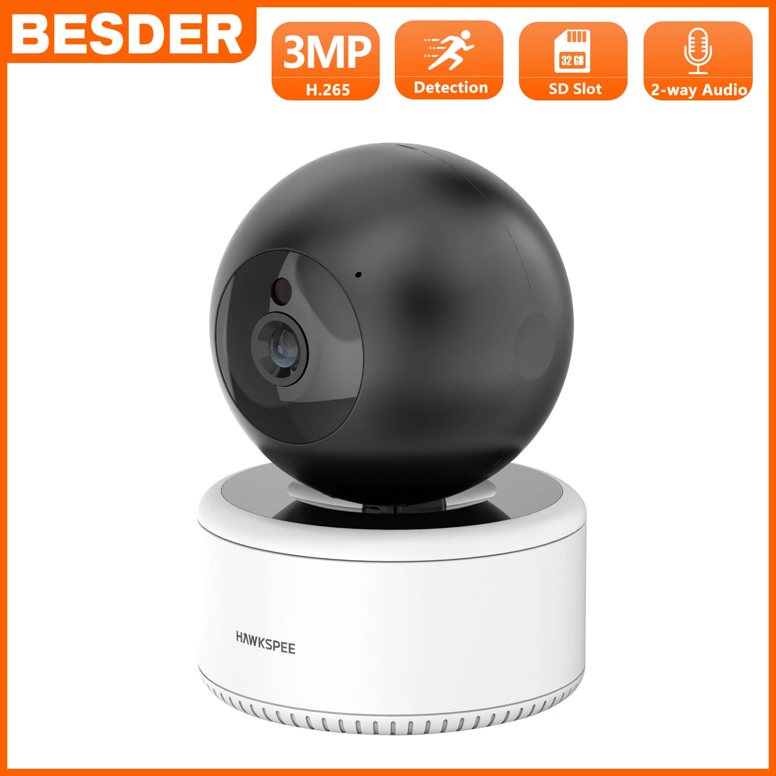 BESDER 3MP FHD Smart WiFi IP Cmaera Home Scurity Indoor Baby Monitor Auto Tracking PTZ Night Vision 5X Digital Zoom Mini Camera