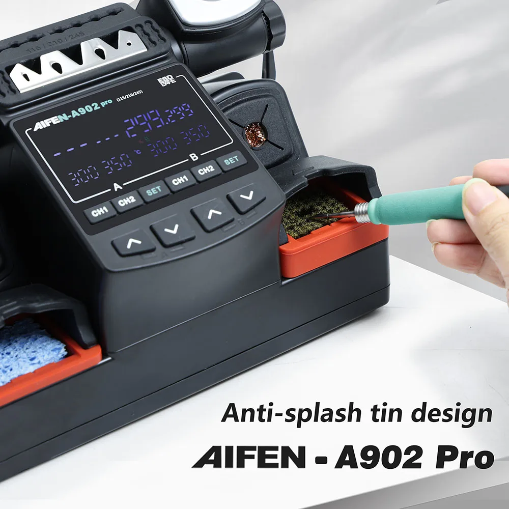 AIFEN A902 Stazione Di Saldatura Doppia – Compatibile Con Punte C115/C210/C245, 350W Per Riparazione PCB E IC Su Cellulari