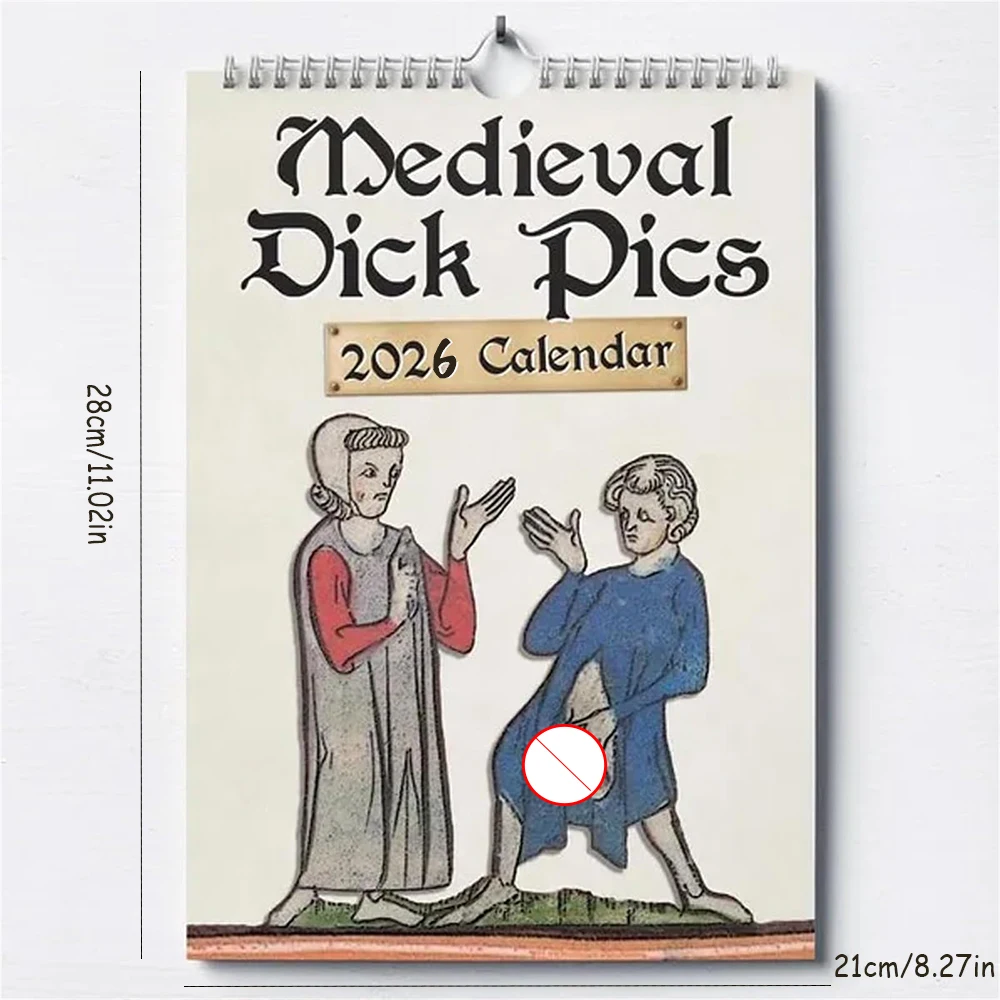 2026 Medieval Humor Wall Calendar Bawdy Historical Art for History s Perfect Gag Gift for Prankster Friends 1/2pcs