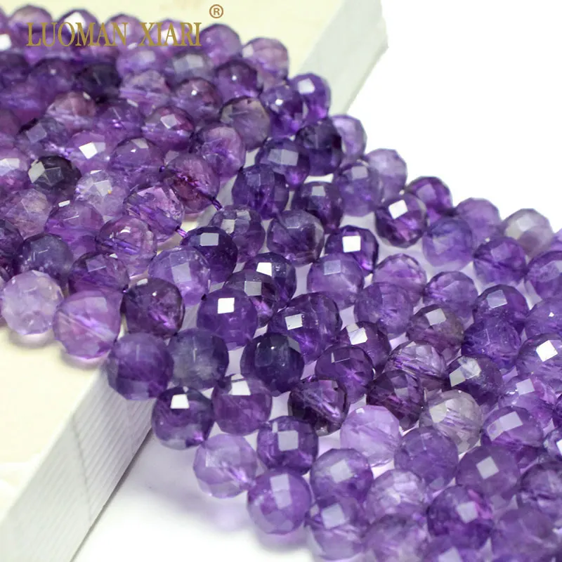 Fine 100% Natural Stone Faceted Amethyst Purple Round Gemstone Spacer Beads For Jewelry Making  DIY Bracelet Necklace 6/8/10MM