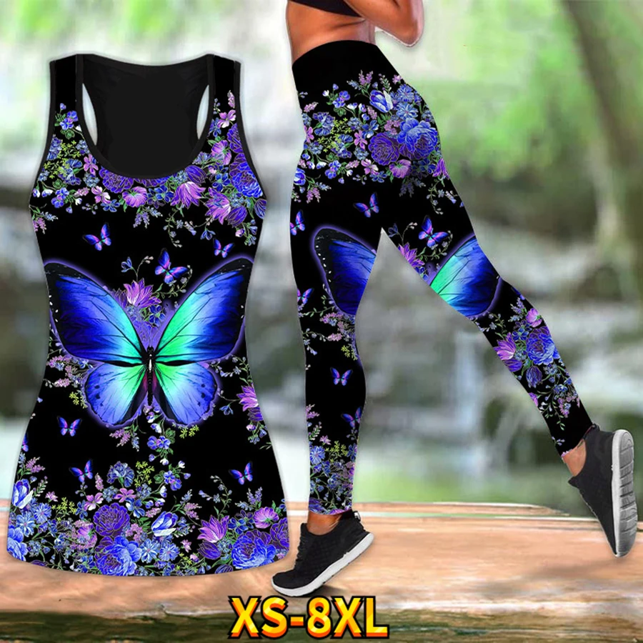 Women Casual Fashion Tight Sports Yoga Pants Colorful Flower Butterfly  Print Leggings Womens Leggings Plus Size