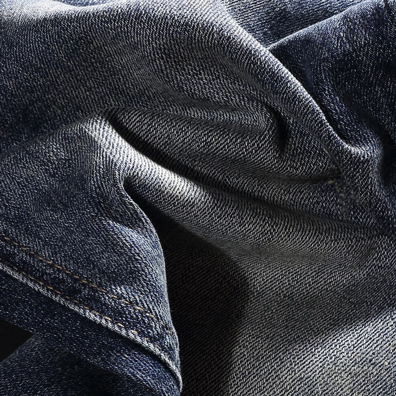 Fashionable new men's jeans, elastic slim fit, retro blue jeans, designer motorcycle brand high-quality pants