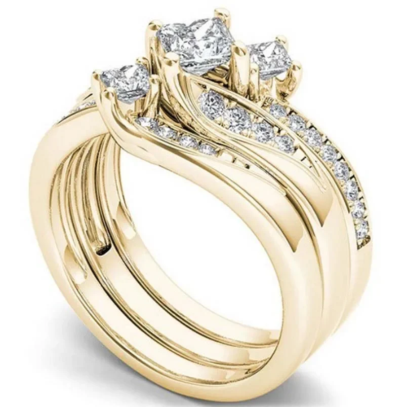 Princess Ring Set 3Pcs Charm Yellow Anniversary Engagement Bridal Wedding Rings Jewelry For Women ring set wedding rings wedding ring finger ring jewelry accessories