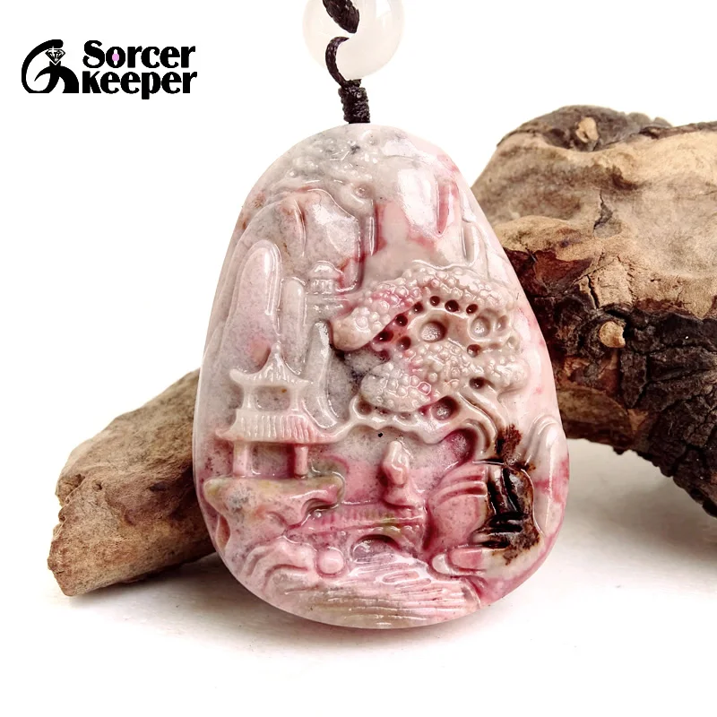 

Природный Родонит Джаспер драгоценный камень пейзаж ожерелье для женщин мужчин кулон ожерелье Мода веревка свитер цепь счастливое ювелирное изделие BK258