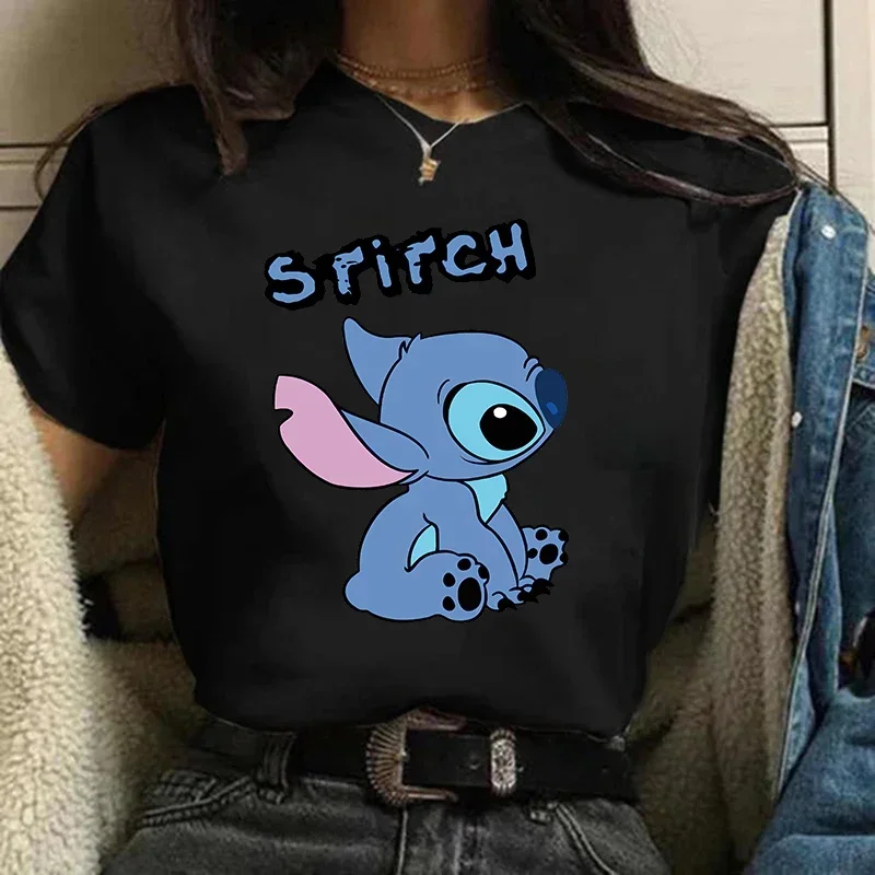 Gothic Stitch Funny Cartoon T Shirt Women Lilo Stitch T-shirt Graphic Y2K Tops Tshirt Hip Hop Tees Female Clothes Goth 3