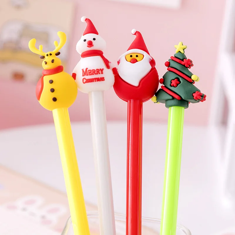 10 Pcs Cute Cartoon Gel Pens 0.38mm Black Ink Christmas Pen Learning Stationery Plastic Signature Pen School Office Supplies 10pcs cute gel pen christmas pen stationery kawaii school supplies gel ink pen school stationery office suppliers pen kids gifts