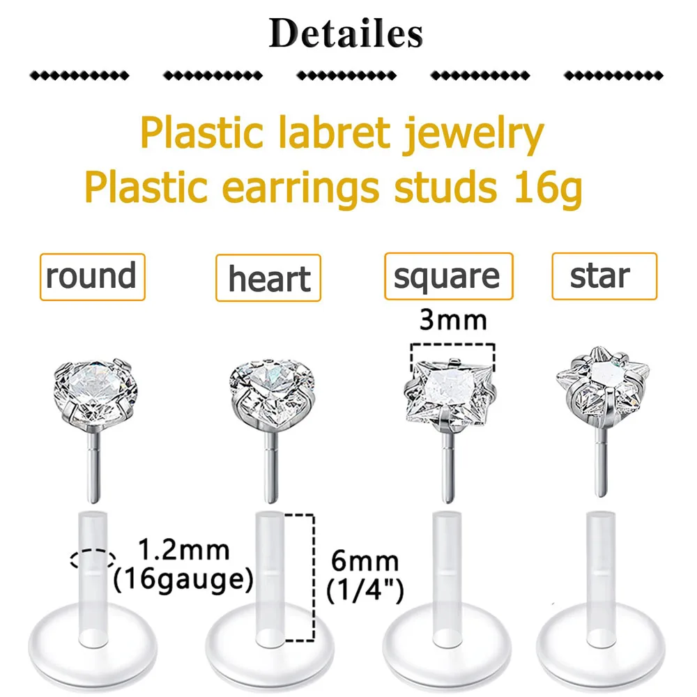 2pcs/8pcs 16G Clear Lip Rings Studs Plastic Labret Piercing Jewelry Push in Cartilage Earring Threadless Helix 6mm 8mm 10mm piercing jewelry,body piercing jewelry,body jewelry,ear piercing jewelry,body piercing earrings