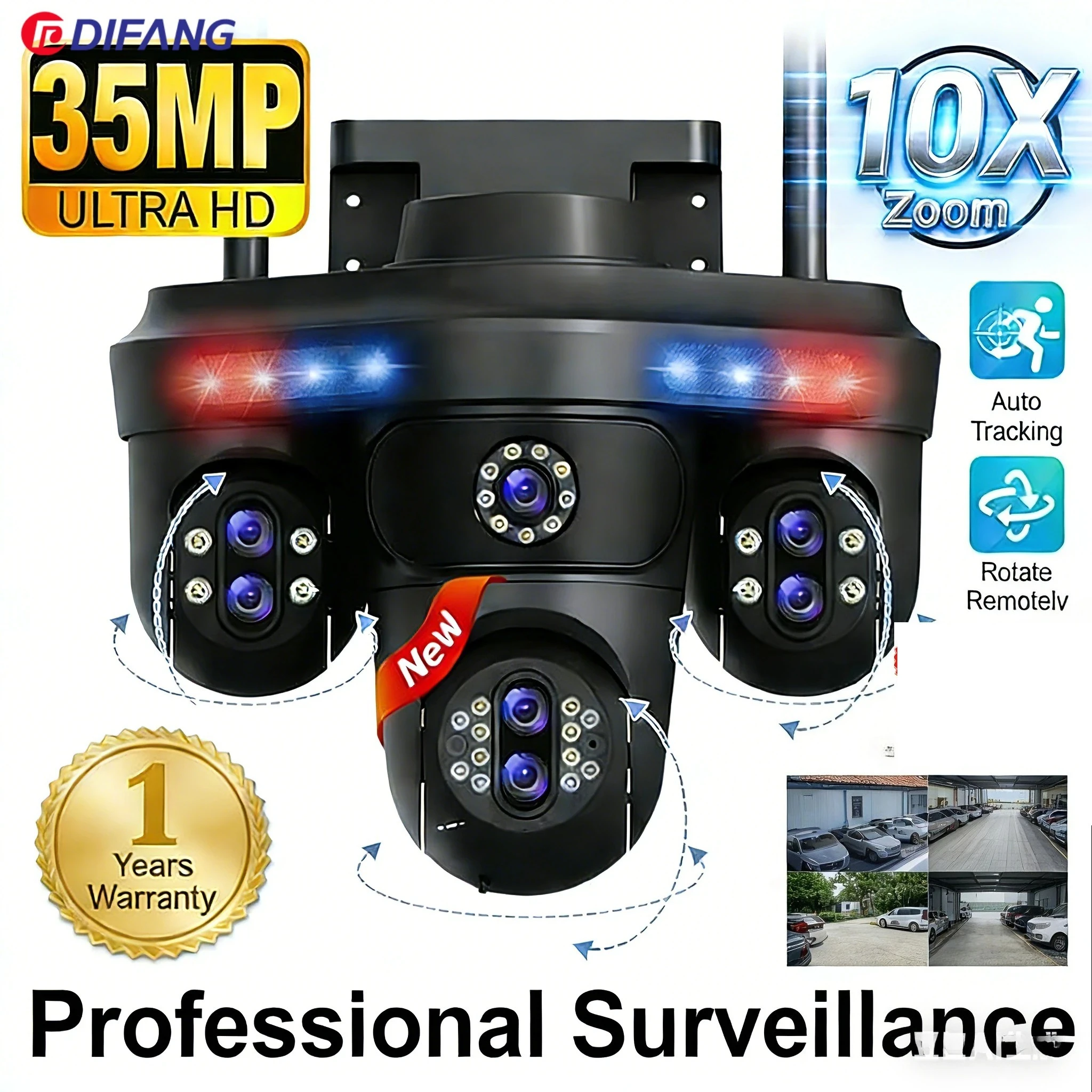 DIFANG 4 Screens 7 Lens 35MP WiFi IP Camera 10X Zoom Outdoor 360° Three PTZ Security Cam Auto Tracking CCTV Surveillance Camera 1
