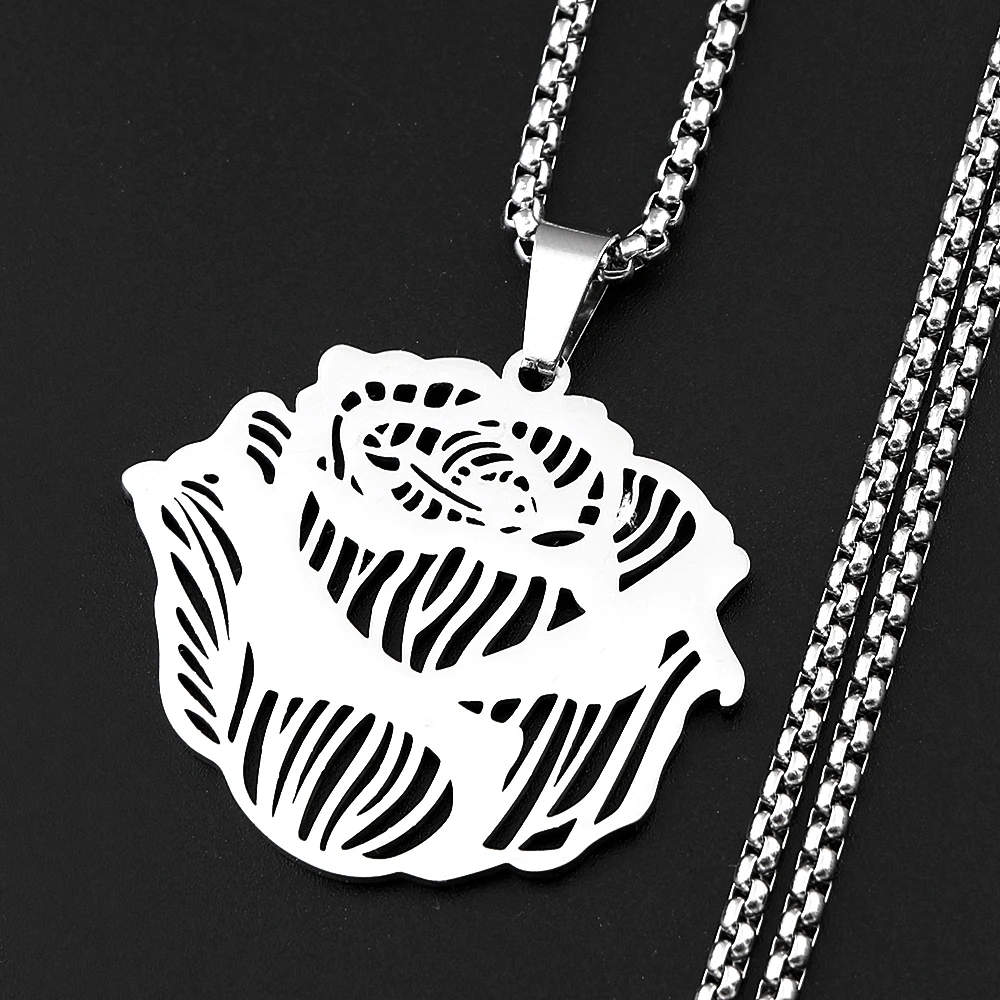 Romantische Rosenblüten-Anhänger-Halskette für Damen und Herren, Edelstahl, schwarz, Liebe, Mode, Party, Goth, Femboy, Kette, Schmuck, Geschenke