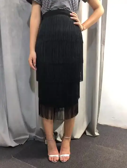Lancry Gonna nera al ginocchio, gonna a matita elastica a vita alta, gonna midi da donna, gonna a matita nera aderente da ufficio da donna con elastico in vita, Nero , S