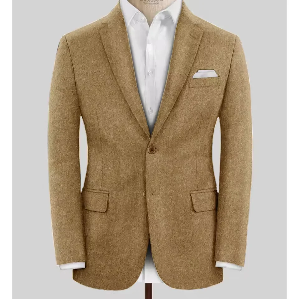 Men's Wool Blazer Single Breasted Slim Fit Suit Jacket Elegant Business Casual Stylish Comfortable Formal Coat Mens Tweed Outer - 2