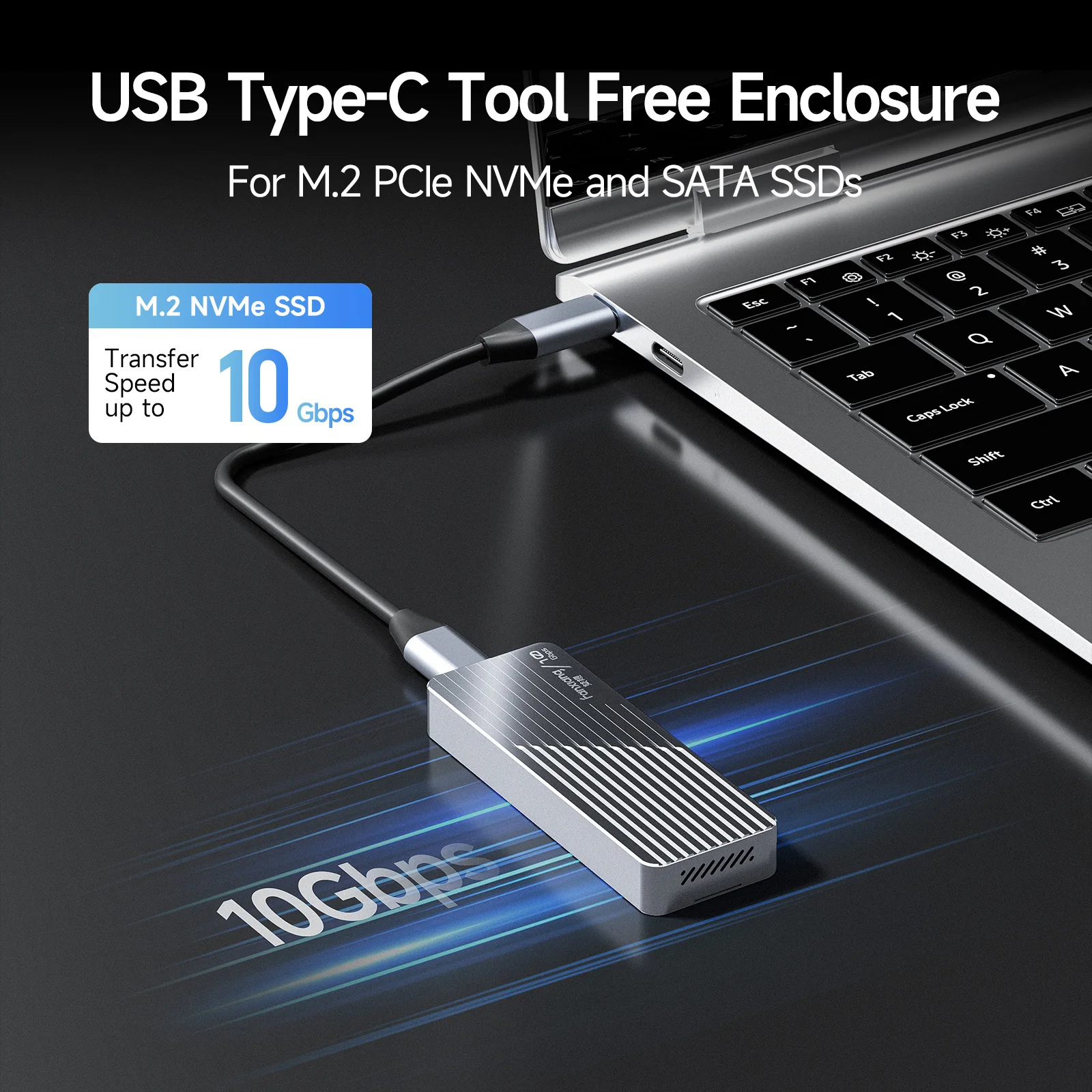 SSD Enclosure Hard Drive Enclosure Fanxiang MD85 M.2 SSD Enclosure 10Gbps NVMeNGFF-SATA Dual Protocol USB 3.2 Gen2 Type C SSD Case With Heat Fan Disk Box