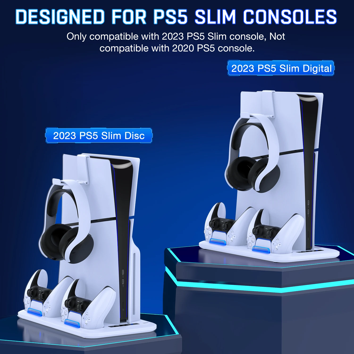 디노파이어 S4000 PS5 슬림 디스크/디지털용 고속 게임패드 충전 쿨링 스탠드 수직 쿨링 스테이션