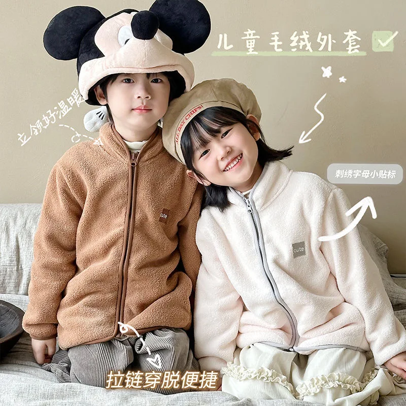 Children jackets New Korean Unisex Kids Fleece Coat Autumn Winter Children Jacket Warm Kids Thicken Sweatshirt Clothing Zipper Spring Coat Girls