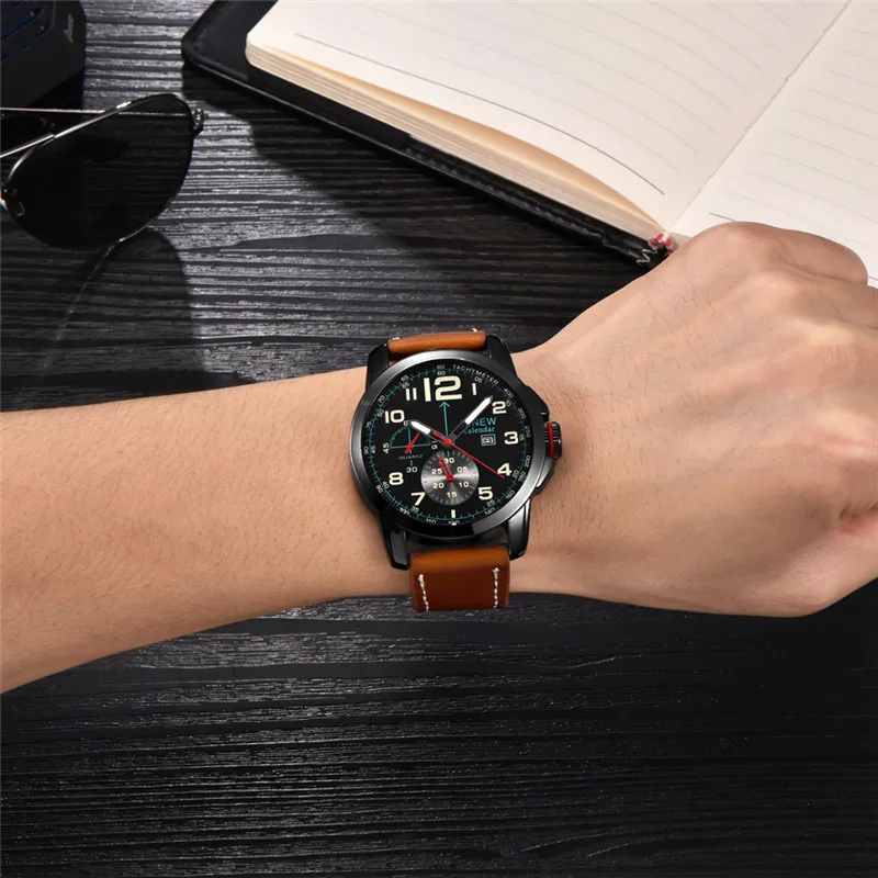 Men Original XINEW 8182 Brand Watches Boys Fashion Leather Band Simple Quartz Wristwatch Black Montre Homme Reloj Hombre 2025