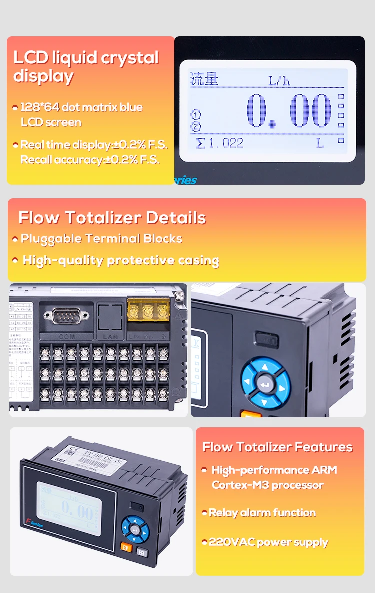 Flow Totalizer Integrator 4-20mA 0-5V 0-10V Relay Pressure Temperature Connect w