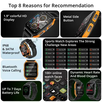 COLMI P73 1.9" Outdoor Military Smart Watch Men Bluetooth Call Smartwatch For Xiaomi Android IOS, IP68 Waterproof Fitness Watch 2