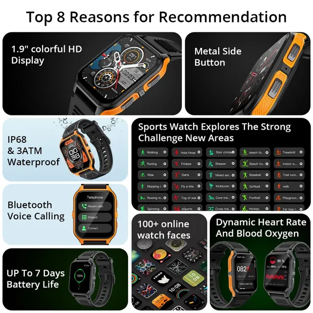 COLMI P73 1.9" Outdoor Military Smart Watch Men Bluetooth Call Smartwatch For Xiaomi Android IOS, IP68 Waterproof Fitness Watch 2