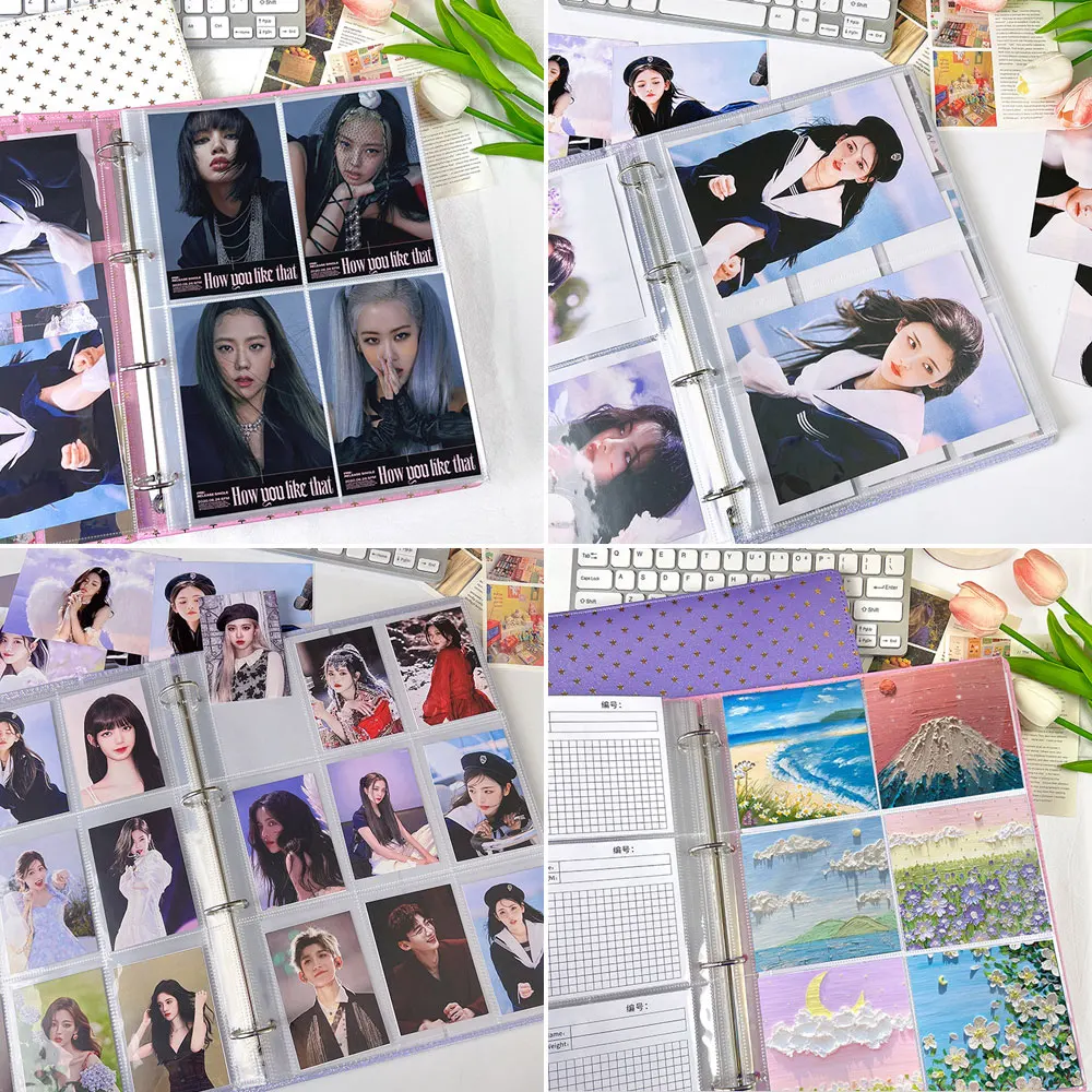 A4 투명 10개 포토앨범 리필 페이지 파일 프로텍터 4/11홀 6×4 8×10 4/11 링 바인더 포토카드 엽서 카드 노트북