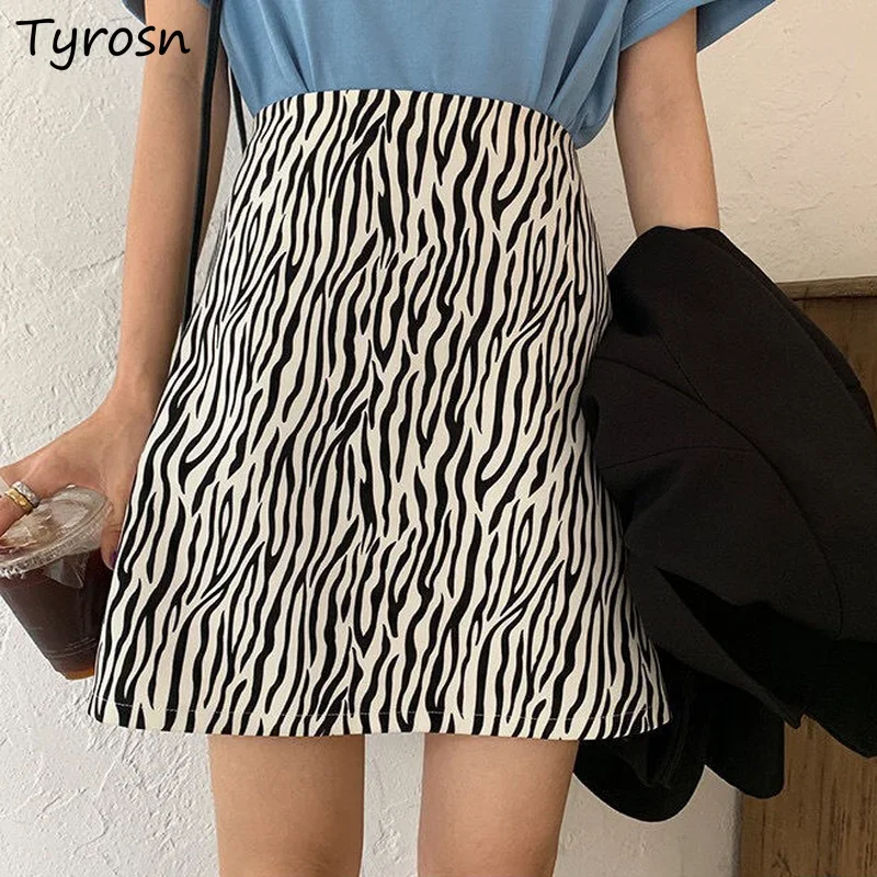 

Women Skirts A-line Zebra Stripes Elegant Lady High Waist Trendy Mini Skirt All-match Ulzzang Tender Cozy Casual Harajuku Hot