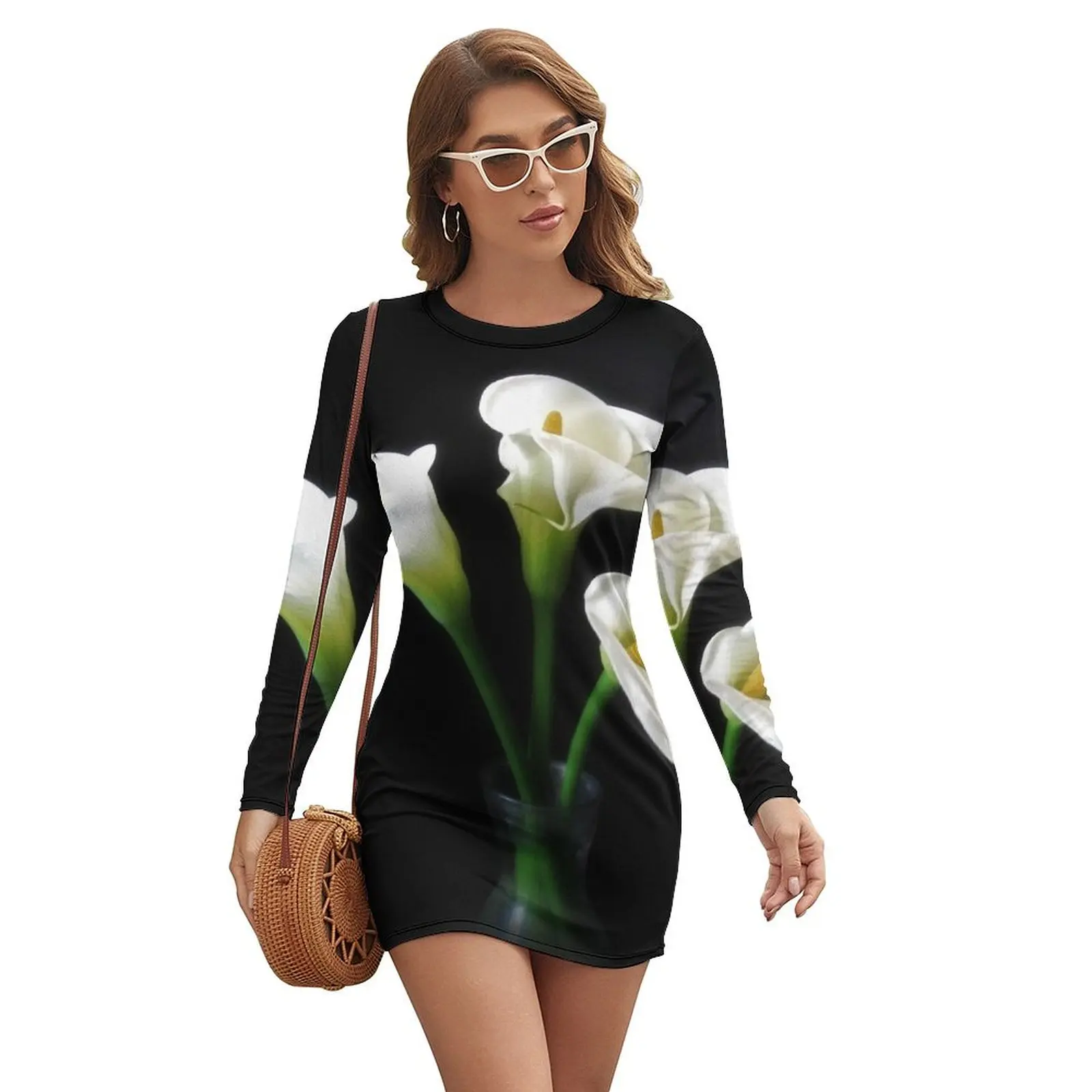 

Elegant Calla Lily Flowers 10 Long-sleeved Dress elegant women's sets evening dress