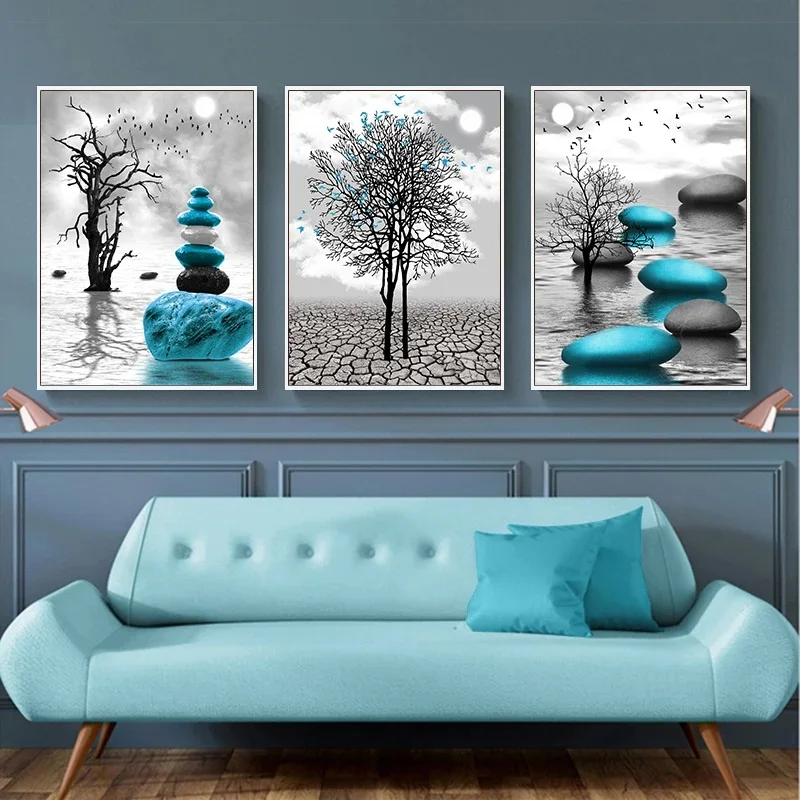 

Алмазная мозаика Триптих 5D, алмазная живопись, вышивка, синий пейзаж, каменное дерево, фотография, декор Y1217