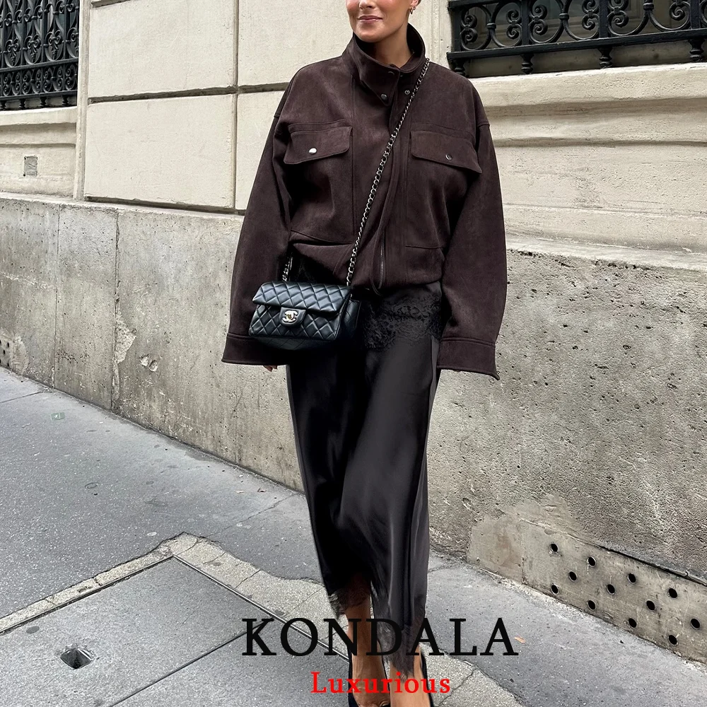 KONDALA Vintage Chic Satin Damen Lange Spitzenröcke Hohe Taille Gerade Midi-Party-Rock Mode 2026 Frühling Sommer Eleganter Rock – Detail 6