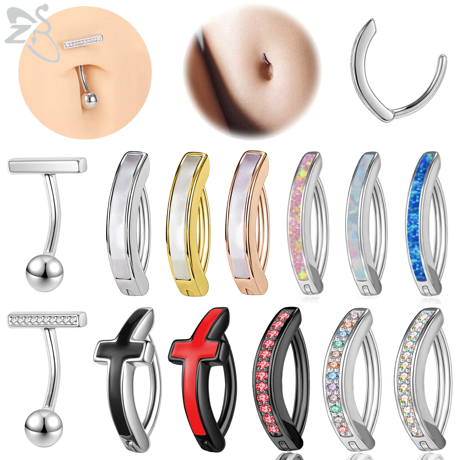 1 PC Navel Piercing For Women Colorful Zircon Belly Rings 14G/16G Cross Belly Button Ring