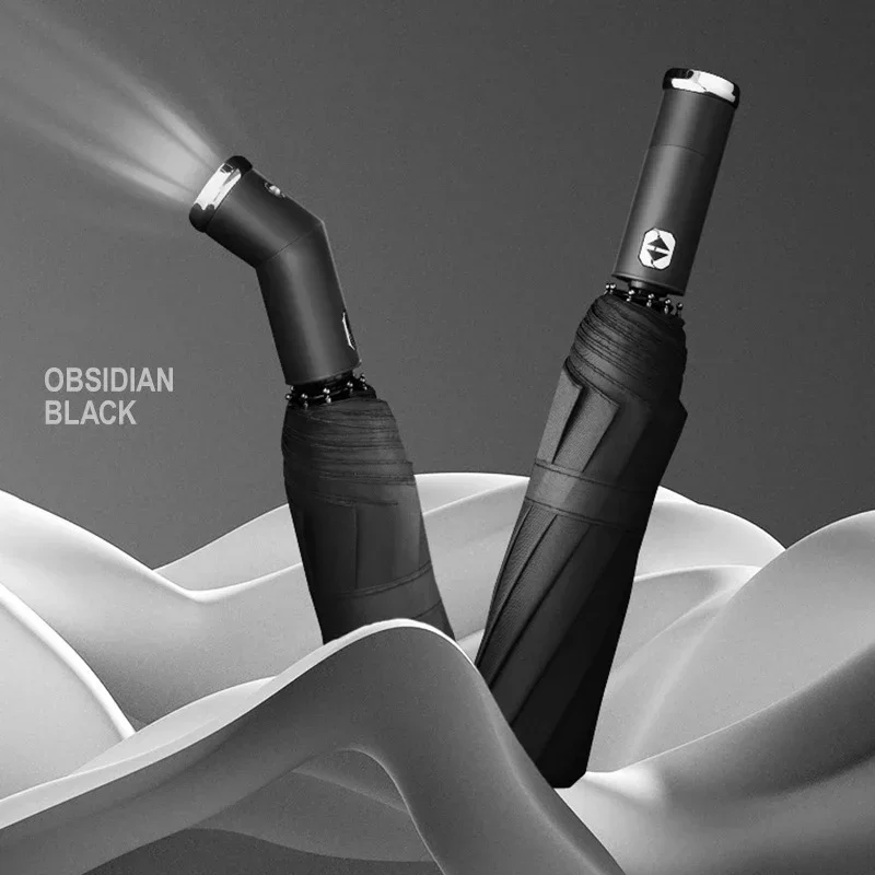 

Bag Automatic Umbrella 10 Creative High-grade Rainy Bones Three Business Sunshade Fold Durable Flashlight