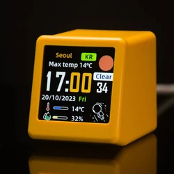 Compact Smart WiFi Weather Station with Temperature, Humidity, and Time Display & Alarm Clock Function (Yellow)