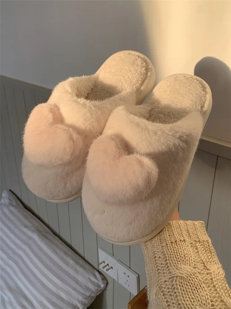 Lovely Girl Heart Plush Cotton Slippers Women's Winter Ins Indoor Household Antiskid Thick Soft Soled Home Slipper 3