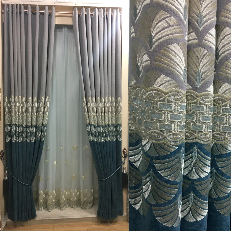 

European-style Chenille High-end Embroidery Shading Luxury Thickening Curtains for Living Dining Room Bedroom Windows Modern