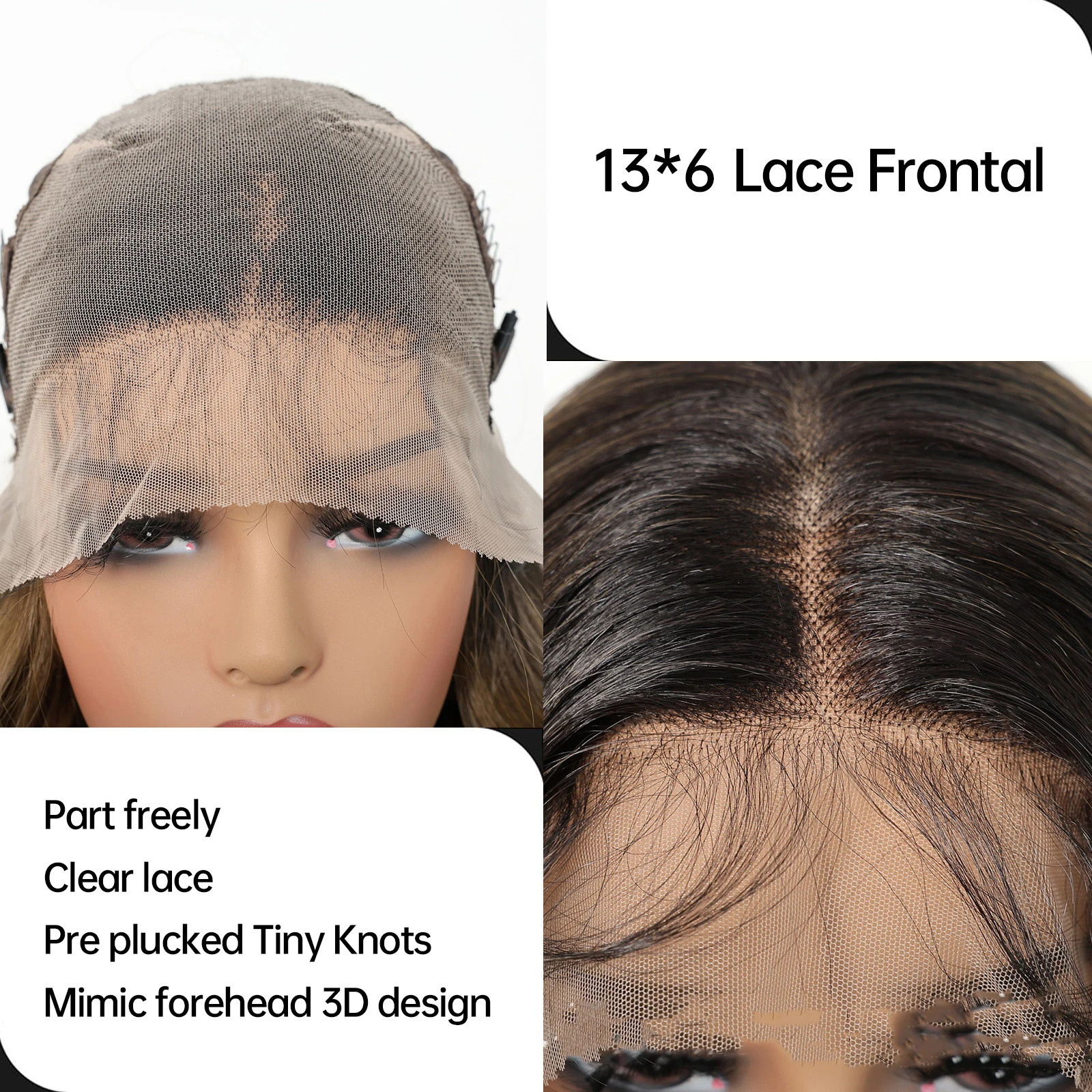 DWY 13*6 Brown Black Ombre Lace Frontal Synthetic Wigs Long Wave Hair For Women Daily Natural Free Part Wig Heat Resistant Fiber 2
