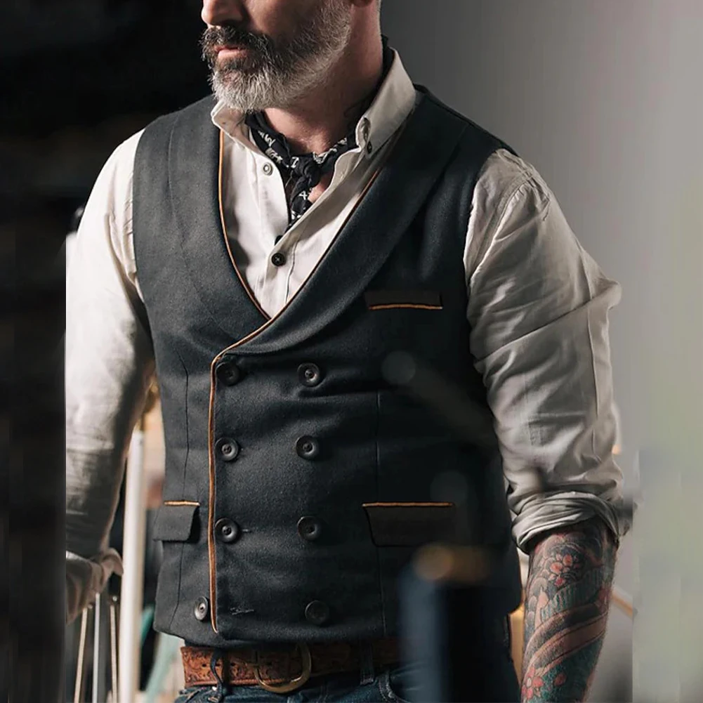 

Comfy Fashion Vest Men Retro Sleeveless Slim Solid Color Suit Tweed Vest Vintage Waistcoat 1pc Wedding Fishing