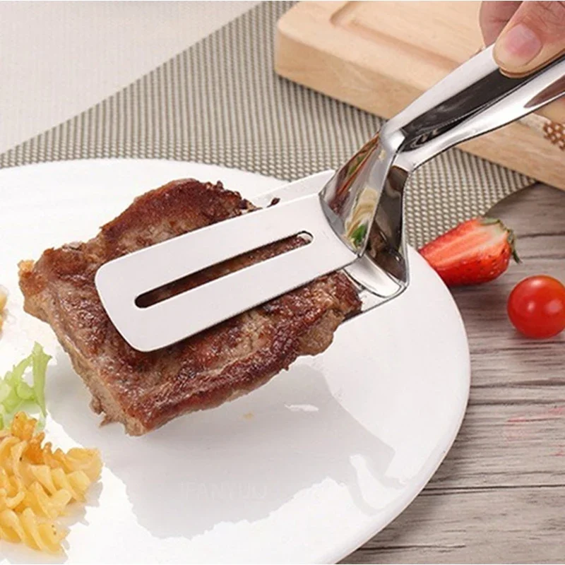 1pc Multifunctional Food Tongs Stainless Steel Frying Shovel Clip Steak BBQ Bread Fried Fish Clip Household Picnic Kitchen Tool