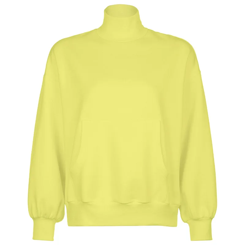 Sweet Candy Color Sweatshirt Loose High Collar Casual All-match Solid Color Top New Ladies Autumn Spring Fashion Street Clothing
