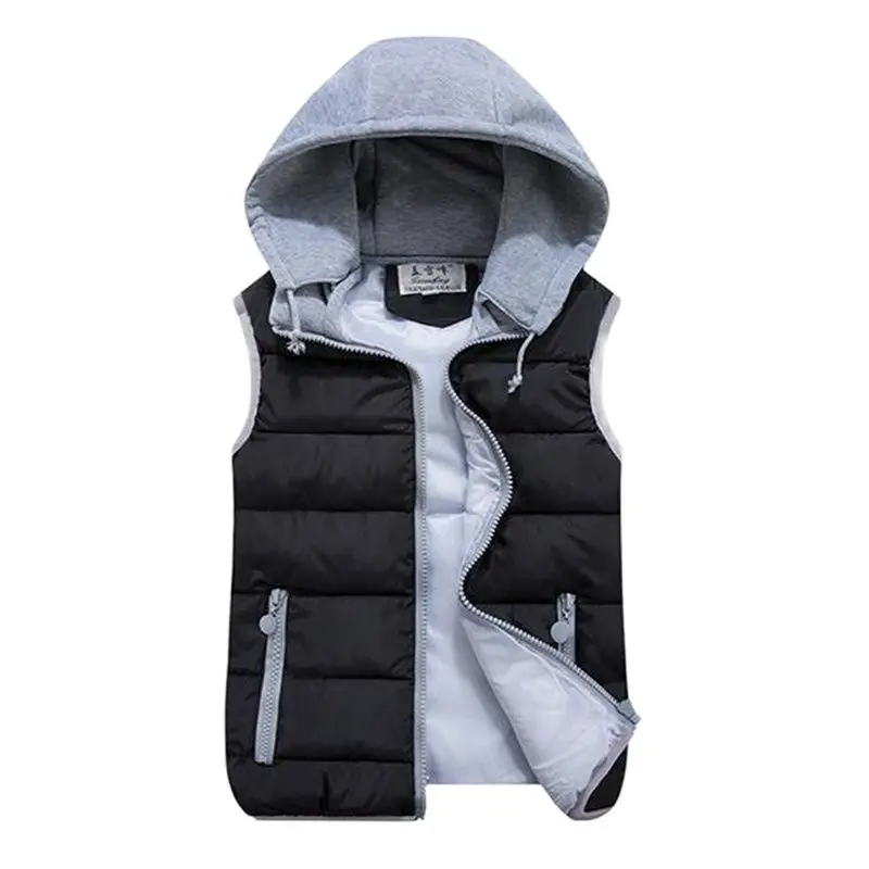 

Women Wool Collar Hooded Down Vest Removable Hat Female Thicken Winter Warm Black Jacket Outerwear New Overcoat