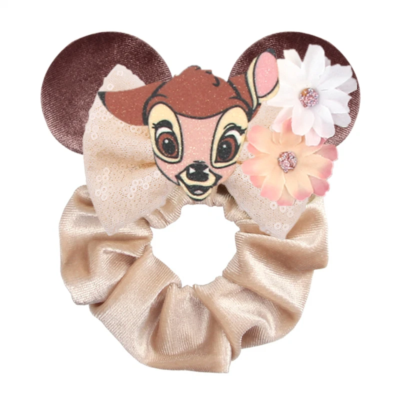 Cute Mouse Ears Velvet Scrunchies Hairband Women Elastic Ponytail Holder Girls Sequin Bow 2023 Kids Party DIY Hair Accessories