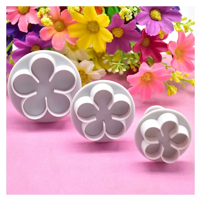 Cookie Cutter Baking Mold Cookie Mould Fondant Cutter Baking Decorating Tools 3Pcs Flower Plunger Cookie Cutter DIY Blossom Flower Cake Fondant Mold Plastic Cake Decorating Tools Baking Accessories