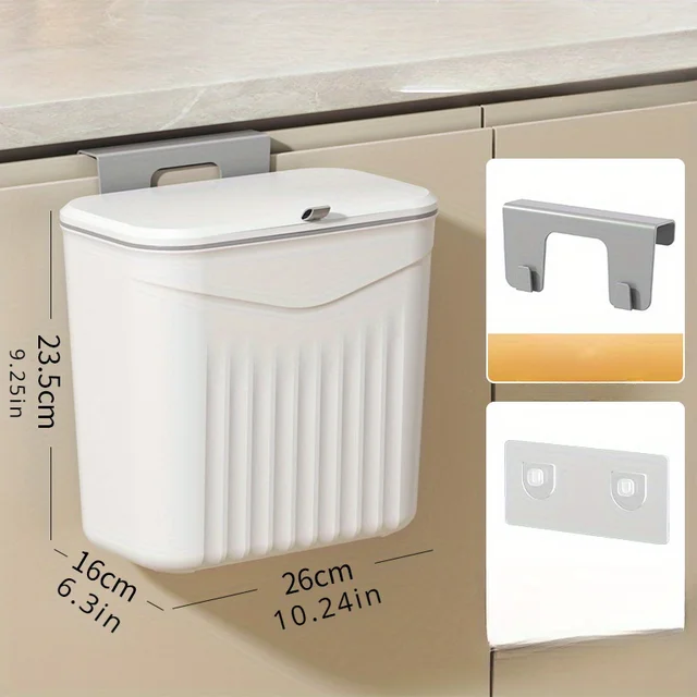 Pattumiera bianca montata a parete salvaspazio per pulizia senza sforzo per cucina - Plastica resistente, stoccaggio dei rifiuti multifunzionale 2