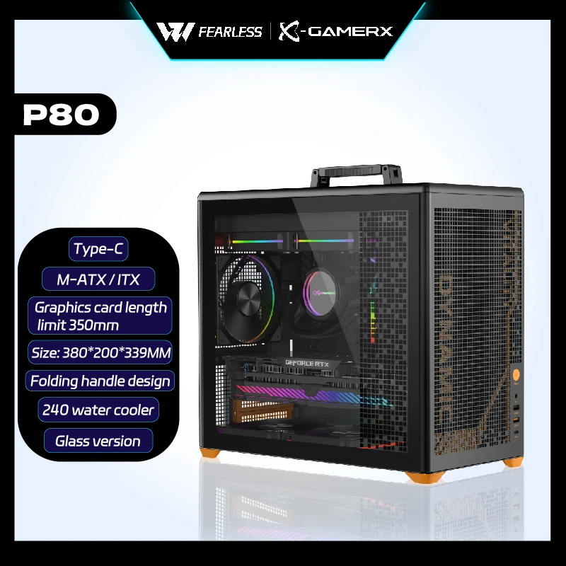 파워 트레인 X-GAMERX P80 사이드 글래스 M-ATX PC 케이스 타입-..
