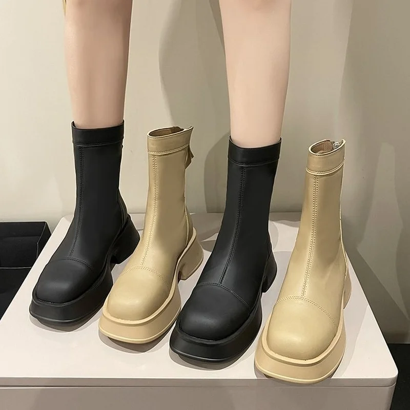 Thick-soled Boots Women British Style Spring and Autumn Single Boots 2022 Fashion New Wild Comfortable Short Boots Women