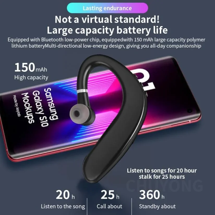 Wireless Bluetooth Earphones Single Ear Hook Headset