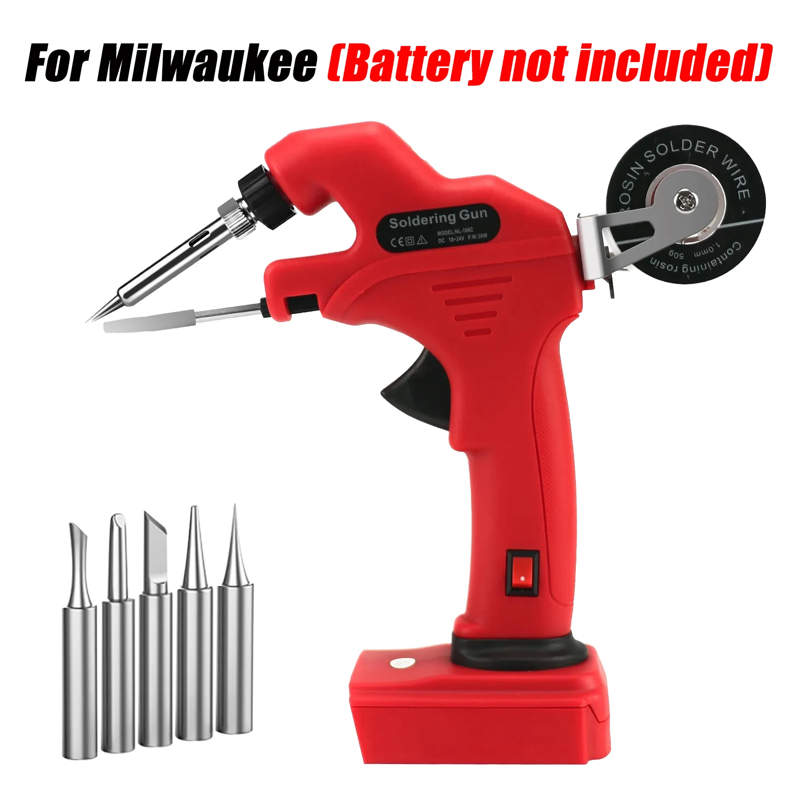 Cordless Soldering Iron for Milwaukee 18v Battery, 30W Automatic Feed One  Hand-held Soldering Welding Gun Kit with 50g 0.04'' Solder Wire & 5pcs